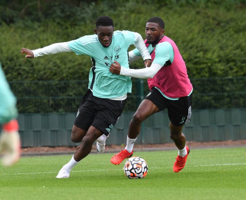 Flo Balogun, left, and Ainsley Maitland-Niles during training.