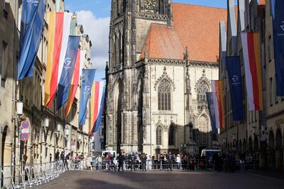 Flags wave on the walls in Muenster during the G7 Foreign Ministers Meeting. AFP