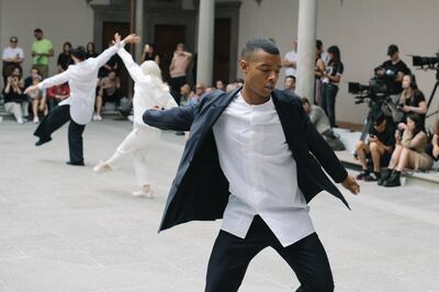 A dancer at the COS show at Pitti Uomo 94