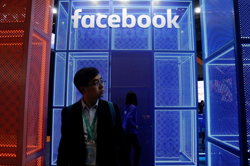 FILE PHOTO: A Facebook sign is seen during the China International Import Expo (CIIE), at the National Exhibition and Convention Center in Shanghai, China November 5, 2018. REUTERS/Aly Song./File Photo