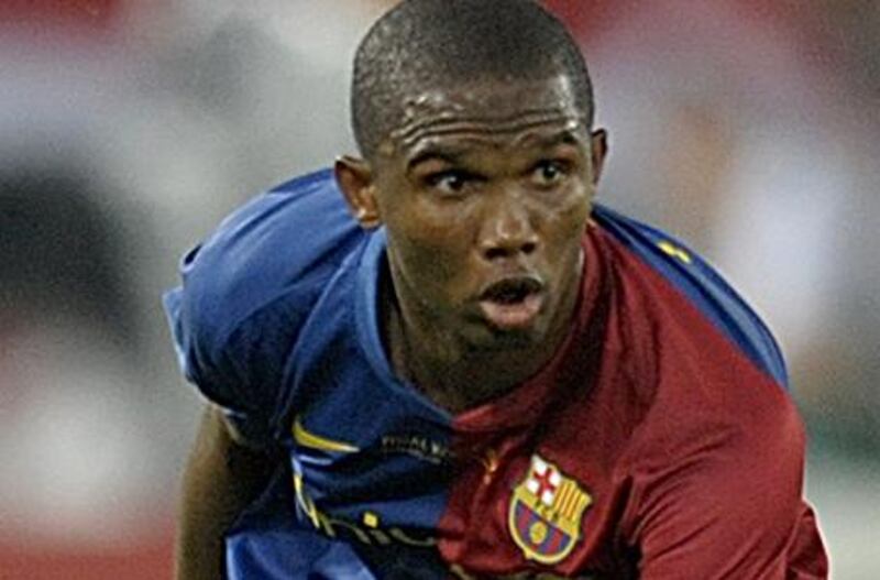 Samuel Eto'o is involved in a tug of war between Barcelona and Manchester City.