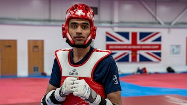 Farzad Mansouri has been selected to compete at the Olympic Games Paris 2024 in the Taekwondo 80kg+ category for the IOC Olympic Refugee Team. Matt Kynaston for The National.