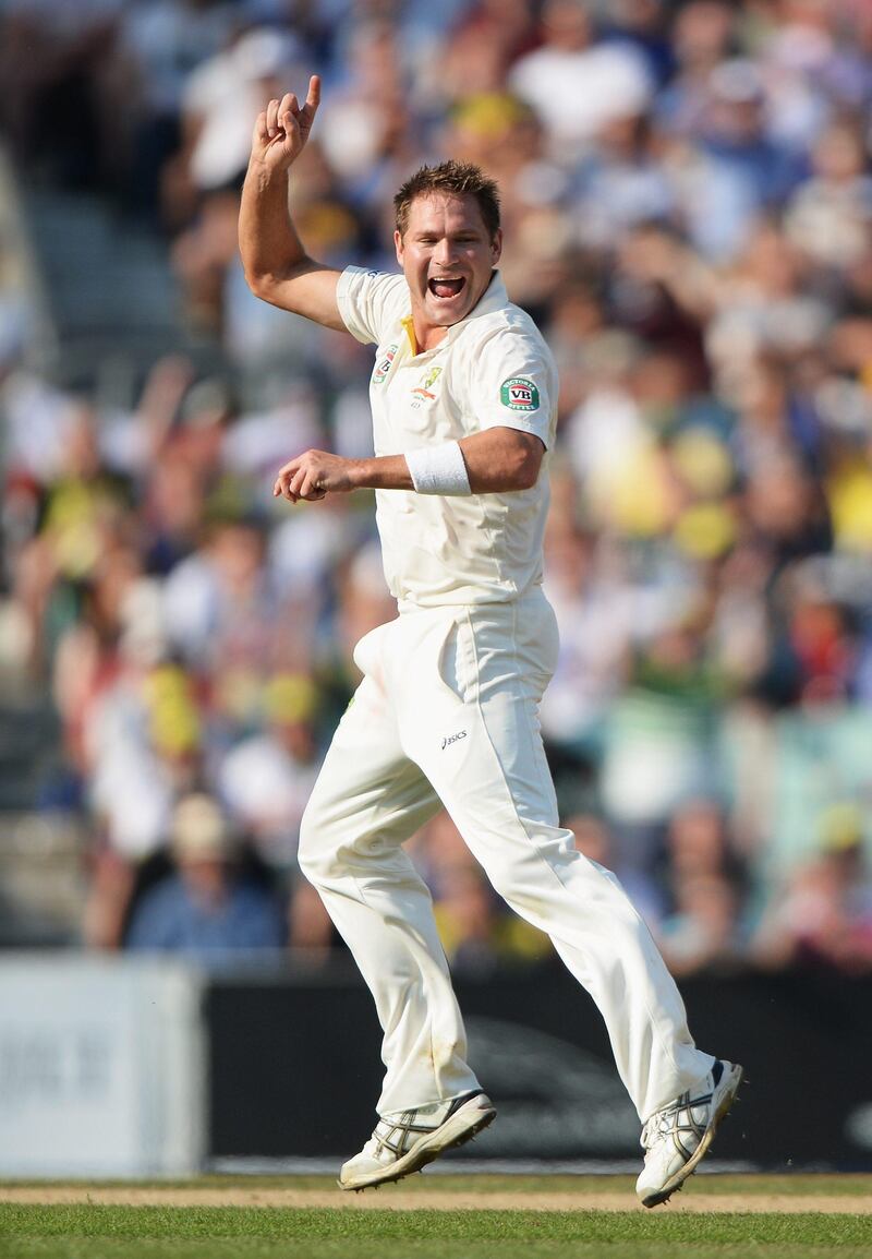 LONDON, ENGLAND - AUGUST 25: Ryan Harris of Australia celebrates the wicket of Joe Root of England during day five of the 5th Investec Ashes Test match between England and Australia at the Kia Oval on August 25, 2013 in London, England.  (Photo by Gareth Copley/Getty Images) *** Local Caption ***  177639540.jpg