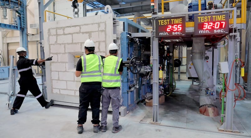 Construction products being tested for fire resistance and safety at Emirates Safety Lab. Photo: Dubai Civil Defence