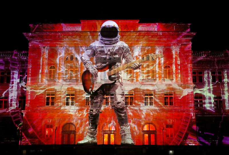 The light installation 'Odd Dynamics' is projected on to the facade of the Mimara Museum during the fifth Zagreb Festival of Lights, in Zagreb, Croatia, 16 March 2023.  The event presented by the Zagreb Tourist Board and the City of Zagreb features 33 attractions in some 28 locations in the capital city.   EPA / ANTONIO BAT