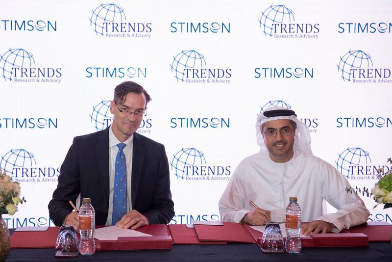 From Left, Brian Finlay, President and CEO of the Stimson Center and Dr Ahmed Al Hamli, Trends Research & Advisory President & Founder. Photo: TRENDS Research & Advisory