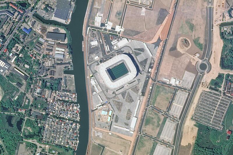 A picture taken from the International Space Station (ISS) shows the Kaliningrad Stadium, which will host matches of the 2018 FIFA World Cup in Kaliningrad, Russia. Reuters