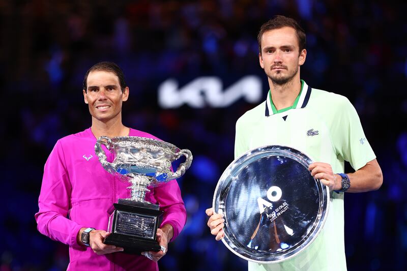Winner Rafael Nadal alongside runnner-up Daniil Medvedev. Getty