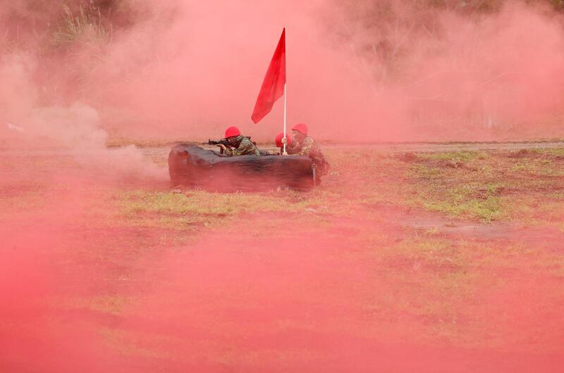 Taiwanese soldiers take part in a military drill in Hualien, eastern Taiwan. Tyrone Siu / Reuters