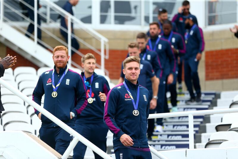 Jason Roy of England leads the team out for a parade of the World Cup during the England ICC World Cup Victory Celebration at The Kia Oval in London, England. Getty Images