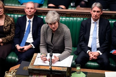 Britain's Prime Minister Theresa May delivers a speech in the House of Commons in London on December 17, 2018. S&P projects the UK economy would have been 3% bigger in 2018 without teh Brexit vote. Jessica Taylor/UK Parliament via AP