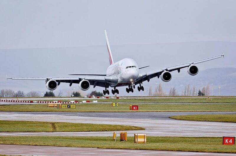 Steady. The pilot makes an adjustment for the wind as the A380 is about to land. Photo by Picturematt / REX 