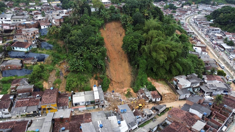 A house collapsed after landslide caused by heavy rain in Recife, Brazil. Reuters