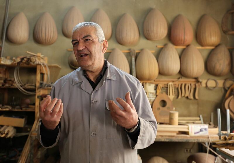 Nazih Ghadban in his Ras Baalbek workshop. He studied music at the National Conservatory of Beirut and began making ouds in 1976. Reuters
