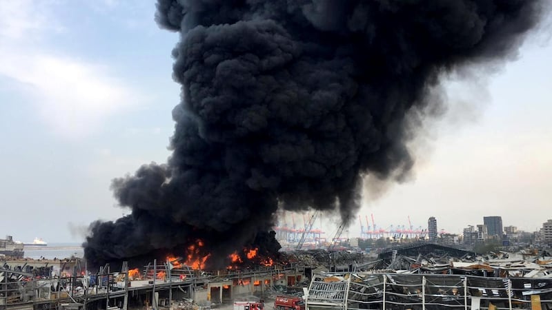 A warehouse is on fire at Beirut's port area in Lebanon. Reuters