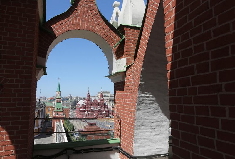 Red Square is seen from the Kremlin's Spasskaya tower in Moscow, Russia, on Sunday, May 27, 2018. President Vladimir Putin told executives from foreign companies that Russia won’t punish its international partners for compliance with anti-Russian sanctions, spokesman Dmitry Peskov said by phone. Photographer: Andrey Rudakov/Bloomberg