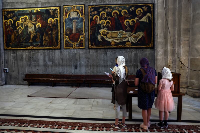 Paintings on display at the church.