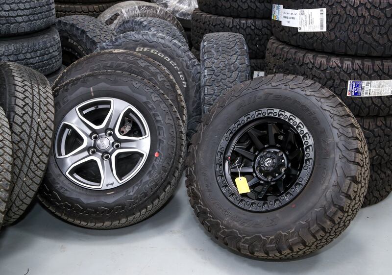 Regular Jeep tyres next to the 33in custom equivalent fitted by Offroad Zone