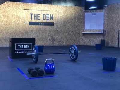 The Den DXB has created personal workout spaces, mapped out in blue, in which all members will be given the equipment they need for the class. The Den DXB