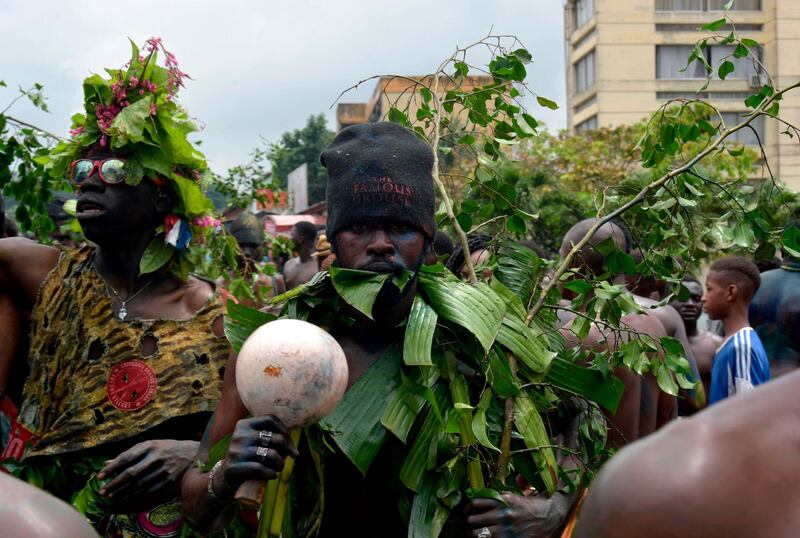 Members of the "Blessoue Djehou generation" from an Ebrie village. / AFP / Sia KAMBOU