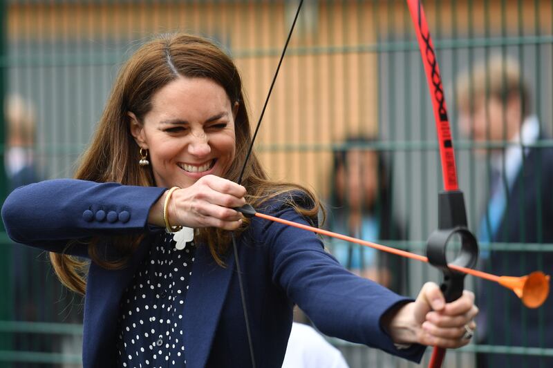 Catherine tries her hand at archery on visit to The Way Youth Zone in Wolverhampton in May 2021