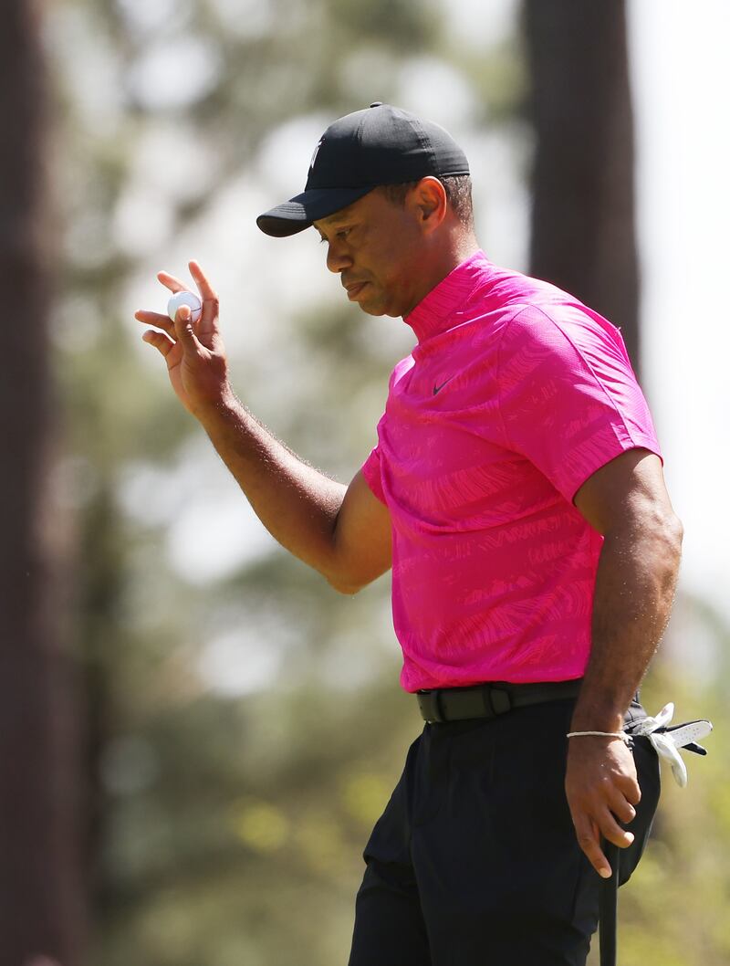 Tiger Woods after making birdie on the sixth green. Getty