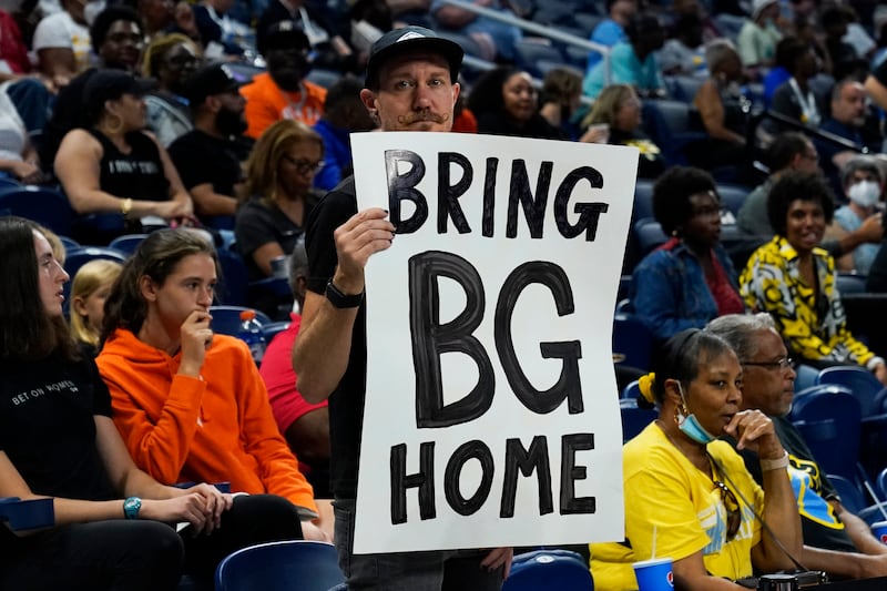 A Griner supporter at a WNBA basketball game in Chicago in August. AP