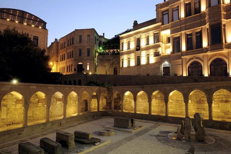 An old courtyard with lapidarium in Icheri Sheher which is the historical core of Baku listed in UNESCO World Heritage Site list in the city of Baku in Azerbaijan