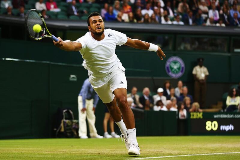 Jo-Wilfried Tsonga of France in action during his singles match against Novak Djokovic on Monday at the 2014 Wimbledon Championships. Djokovic beat Tsonga in straight sets. Clive Brunskill / Getty Images