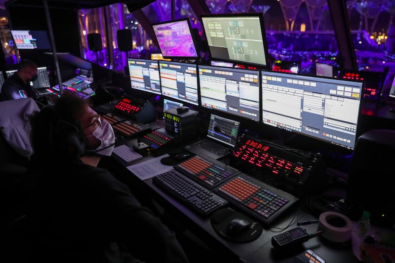 The control room that provides immersive projection and audio installation for the Al Wasl dome throughout the day, at Dubai Expo 2020. Khushnum Bhandari/ The National
