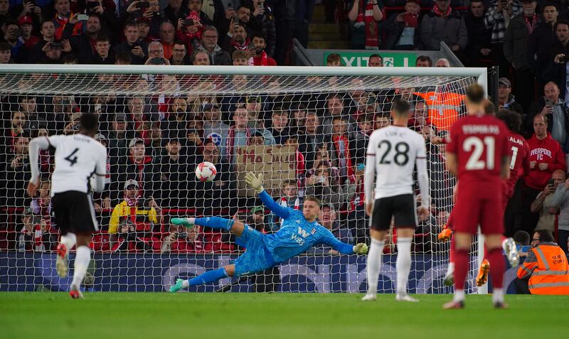 Liverpool's Mohamed Salah beats Fulham goalkeeper Bernd Leno from the penalty spot for the winner. PA 