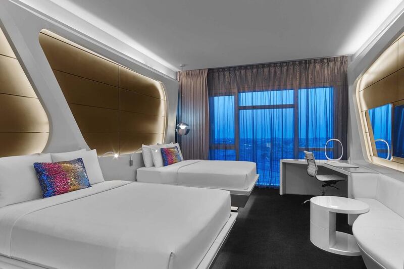 A spectacular twin room at W Dubai. Courtesy Al Habtoor Group