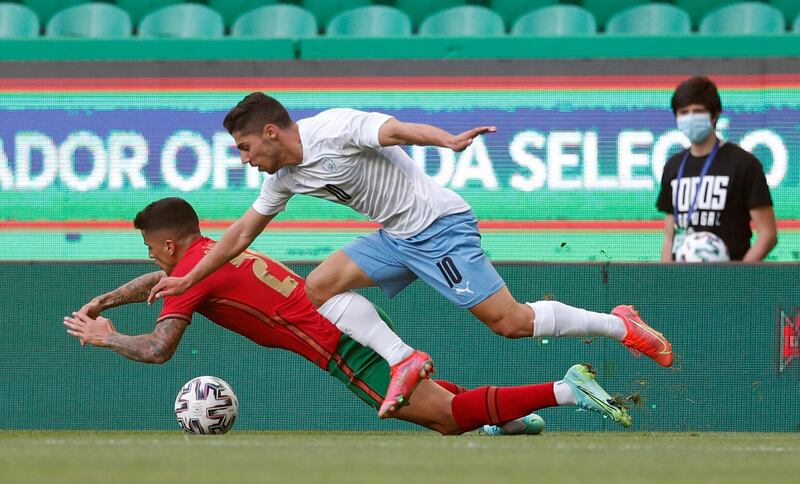 Portugal's Joao Cancelo in action with Israel's Manor Soloman. Reuters