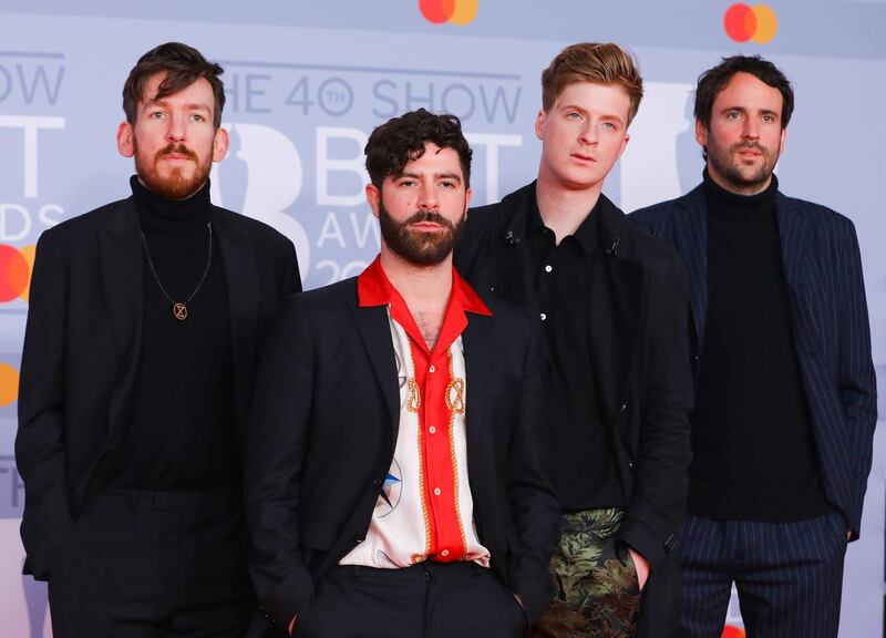 Members of the British band Foals (L-R) Edwin Congreave, Yannis Philippakis, Jack Bevan and Jimmy Smith arrive for the Brit Awards 2020 at the O2 Arena in London, Britain.   EPA
