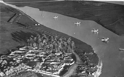 A squadron of Supermarine Southampton flying boats captioned as being on the Tigris river in Iraq. They were part of the Royal Air Force 203 Squadron based at Basra. An aircraft from this squadron made the first flight to Abu Dhabi on June 19, 1929. Courtesy: RAF