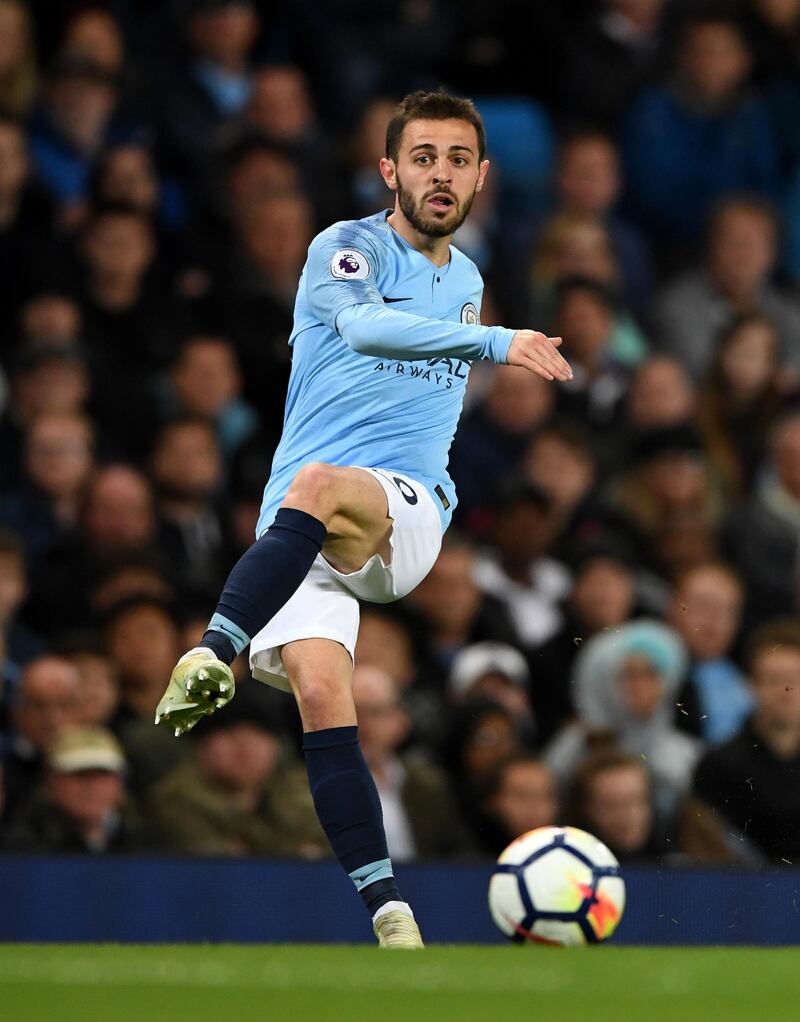 MANCHESTER, ENGLAND - MAY 09:  Bernardo Silva of Manchester City during the Premier League match between Manchester City and Brighton and Hove Albion at Etihad Stadium on May 9, 2018 in Manchester, England.  (Photo by Gareth Copley/Getty Images)