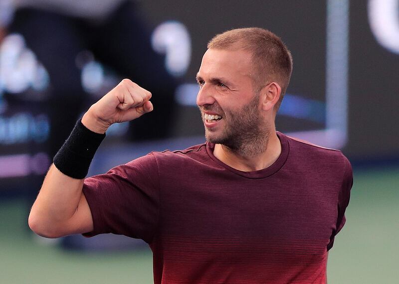 Dan Evans celebrates after beating Andrey Rublev. Reuters