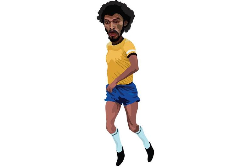 Socrates: A tall and gangly social activist with a shaggy beard and pensive countenance, Socrates looked more like a philosopher than a football player. Yet, what a player he was. Captain of Brazil’s joyful, free-wheeling 1982 team, the elegant midfielder scored 22 goals in 60 appearances for his country and never once appeared flustered. He died in 2011, at age 57. Illustration by Mathew Kurian / The National