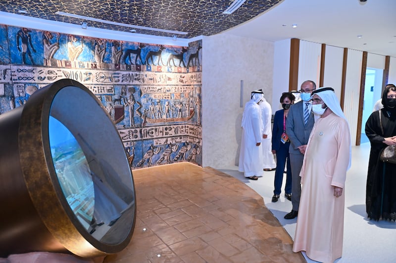 Sheikh Mohammed visits the Egypt pavilion at Expo 2020 Dubai. Wam