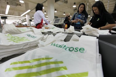 Waitrose's bag charge trial has seen a significant reduction in the use of single-use plastic bags in the first month. Pawan Singh / The National