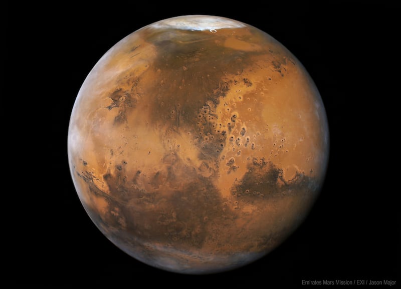 A stunning global view of Mars that shows the North Pole, captured on May 24, 2021. Hope Mars Mission / Jason Major