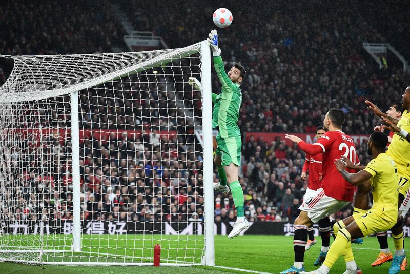 MANCHESTER UNITED RATINGS: David De Gea 7. Awkward high ball dealt with early on in the rain and alert for an Eriksen shot. Saved well from the excellent Eriksen on 55 minutes and again from Toney a few minutes later. EPA