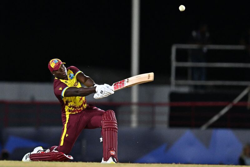 West Indies captain Rovman Powell has hit the biggest six of the T20 World Cup 2024 so far - a 107m maximum against Uganda. AFP