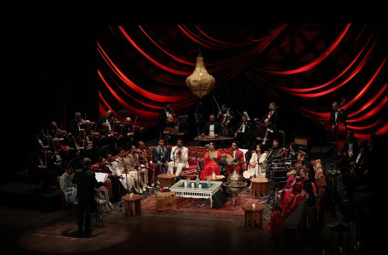 Tunisian singers and musicians perform during the show 'Dar Maqam', at the municipal theater in Tunis, Tunisia.  EPA