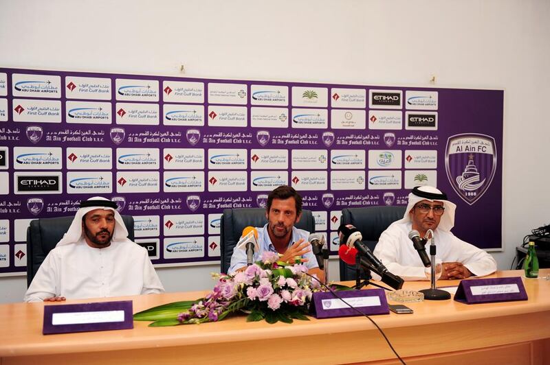 Quique Sanchez Flores being unveiled as the new Al Ain manager as a news conference on Saturday. Cortesy Al Ain FC