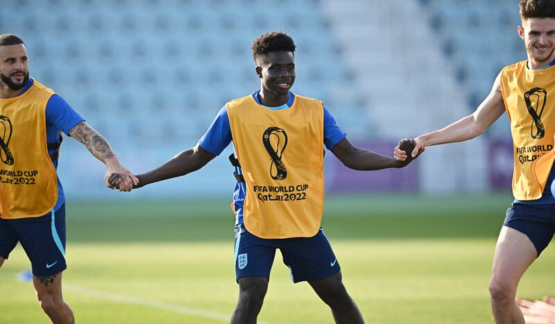 Kyle Walker, Bukayo Saka and Declan Rice. AFP