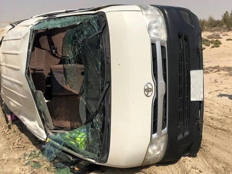 A minivan crashed injuring several of the passengers inside. Courtesy: Abu Dhabi police