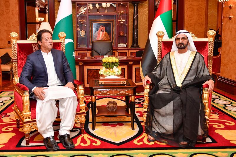 Sheikh Mohammed bin Rashid Al Maktoum, Vice President, Prime Minister and Ruler of Dubai, received Prime Minister of Pakistan Imran Khan and his accompanying delegation at Zaabel Palace on November 18, 2018. Dubai Media Office / Wam