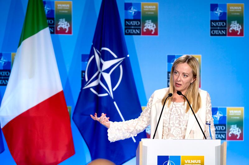 Italian Prime Minister Giorgia Meloni held a press conference at the end of the Nato Summit in Vilnius. EPA
