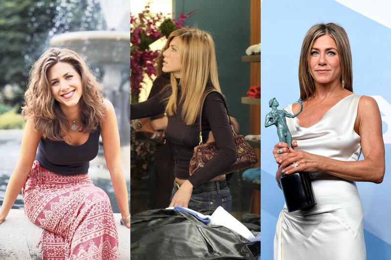 Jennifer Aniston pictured in 1994, 2004 and 2020. Getty
